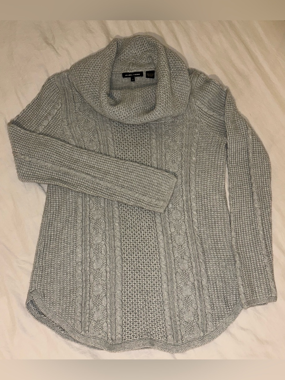 Jeanne Pierre Gray Cable-Knit Sweater Cowl Neck 100% Cotton small